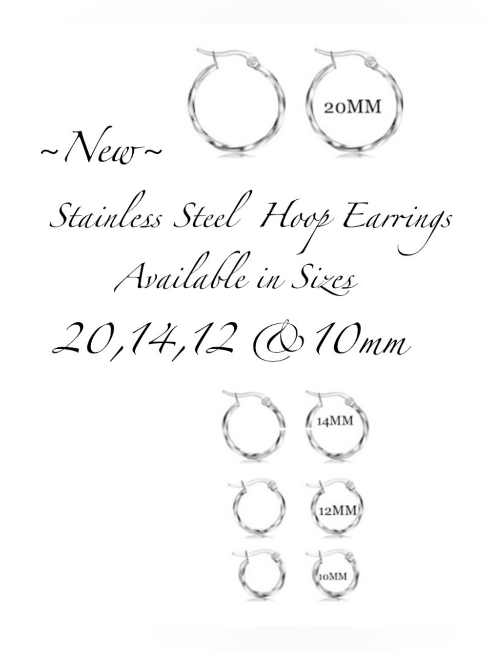 Hoop Earrings 🪻🆕🪻 Stainless Steel Twisted ~10, 12, 14 or 20MM ~